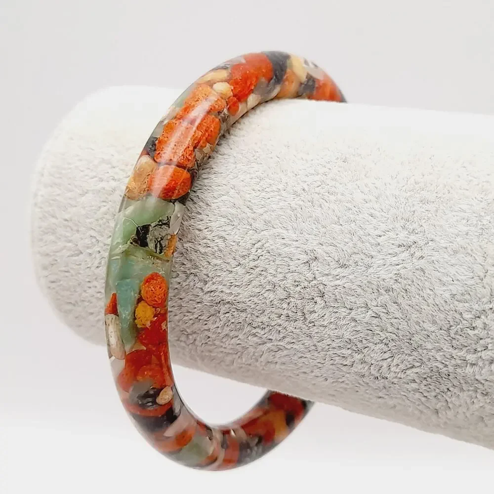 Vintage Transparent Resin Bangle Bracelet Filled With Rock Chips